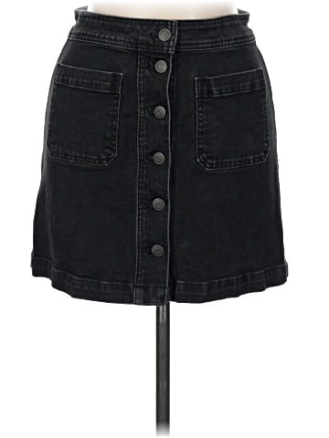 Madewell Stretch Denim A-Line Mini Skirt in Black Frost: Patch Pocket Edition (view 1)