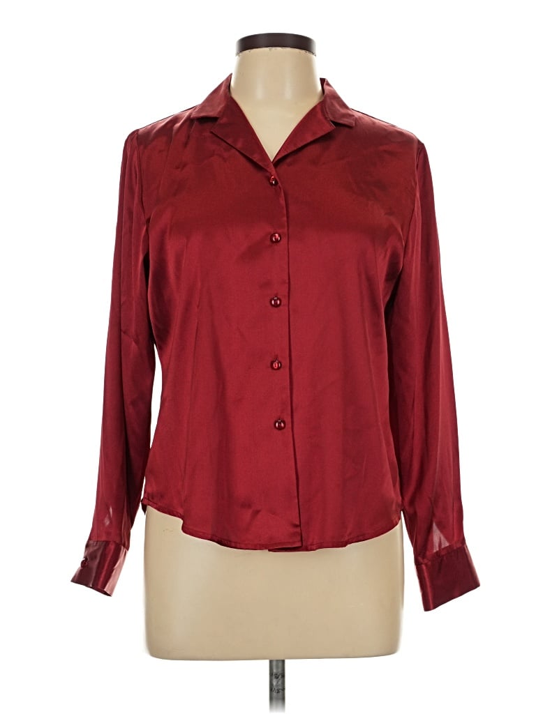 Pre-owned Danny & Nicole Long Sleeve Blouse In Burgundy