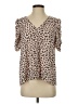 Adrienne 100% Polyester Animal Print Tan Short Sleeve Blouse Size S - photo 1