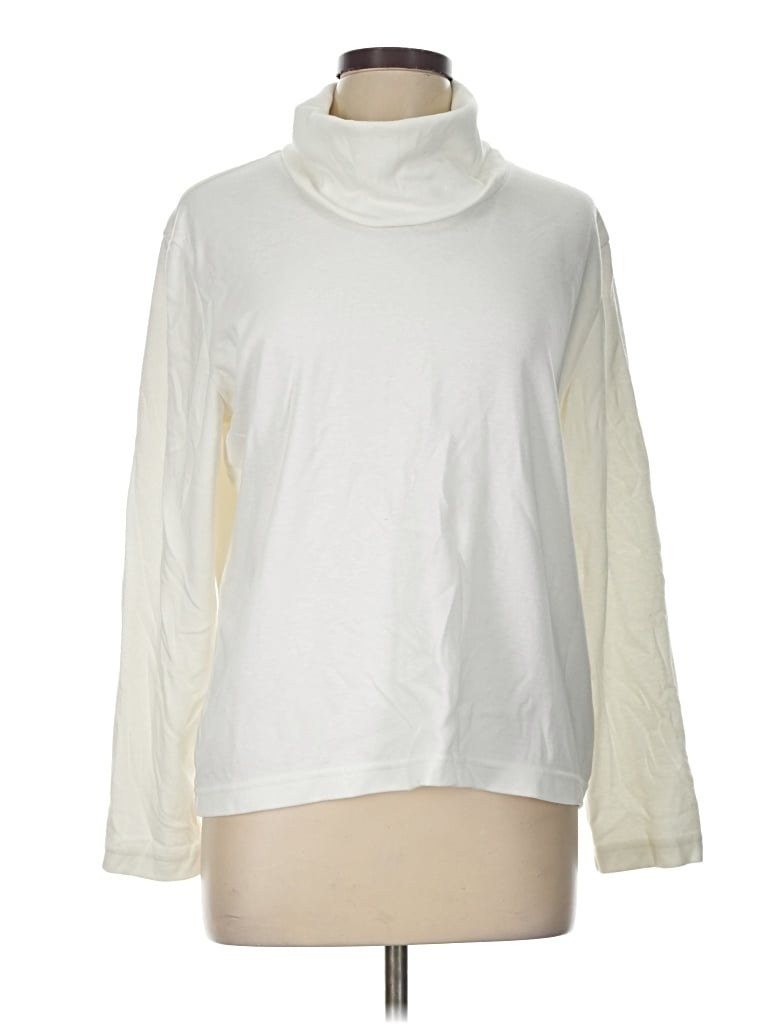 Pre-owned Lands' End Long Sleeve Turtleneck In Ivory