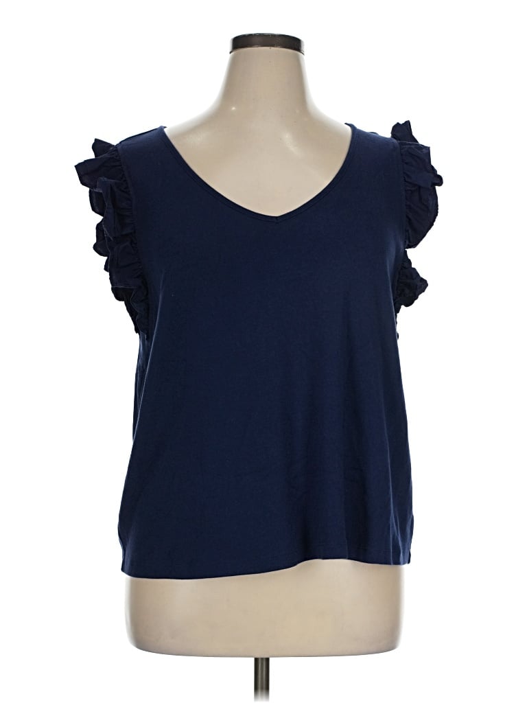 Pre-owned Crown & Ivy Short Sleeve Top Blue Sweetheart Neckline Tops