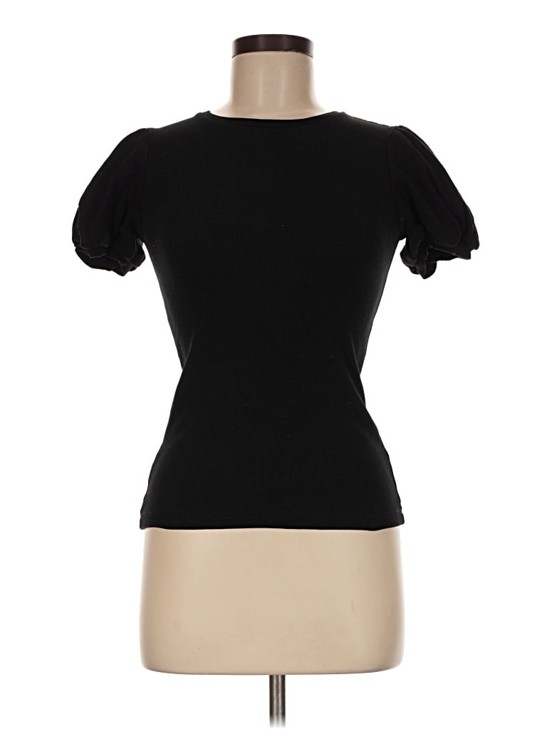 Pre-owned Saint + Sofia Short Sleeve Top Black Sweetheart Neckline Tops