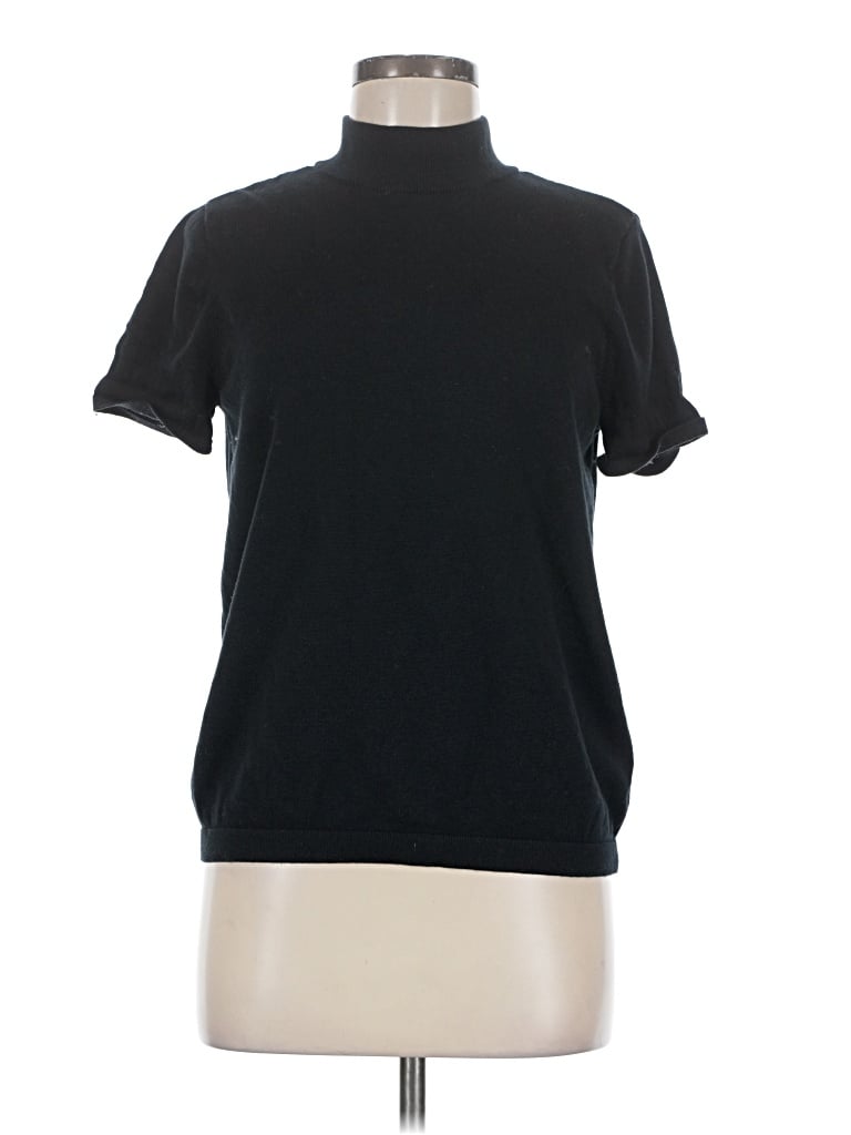 Pre-owned Lands' End Short Sleeve Turtleneck In Black
