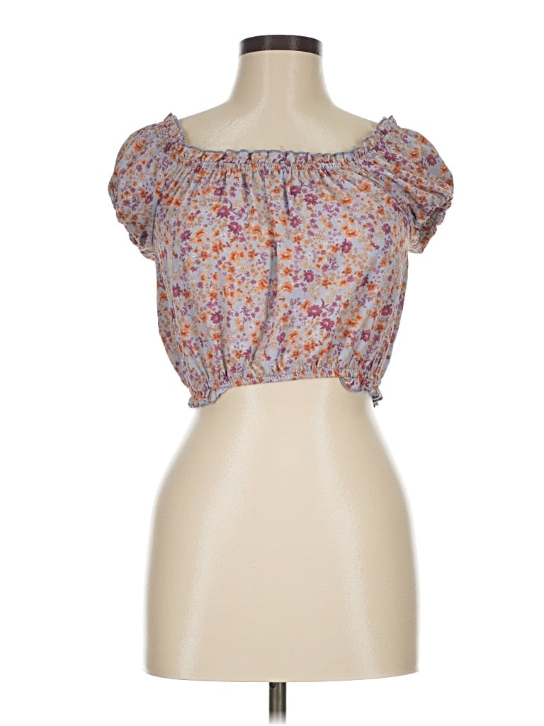 Pre-owned Pink Rose Short Sleeve Blouse In Purple