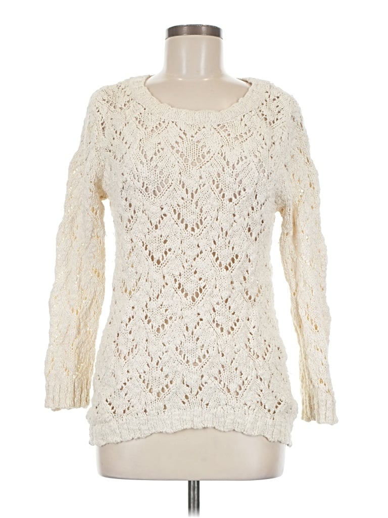 Pre-owned Wdny Long Sleeve Top Ivory Crew Neck Tops