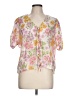 Rose + Olive Floral Pink Short Sleeve Blouse Size L - photo 1
