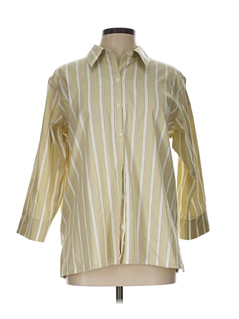 Pre-owned Liz Claiborne 3/4 Sleeve Button Down Shirt In Yellow