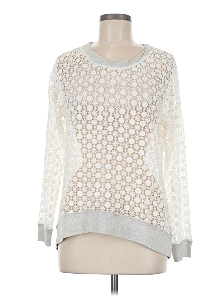 Pre-owned Pam & Gela Long Sleeve Top Silver Crew Neck Tops