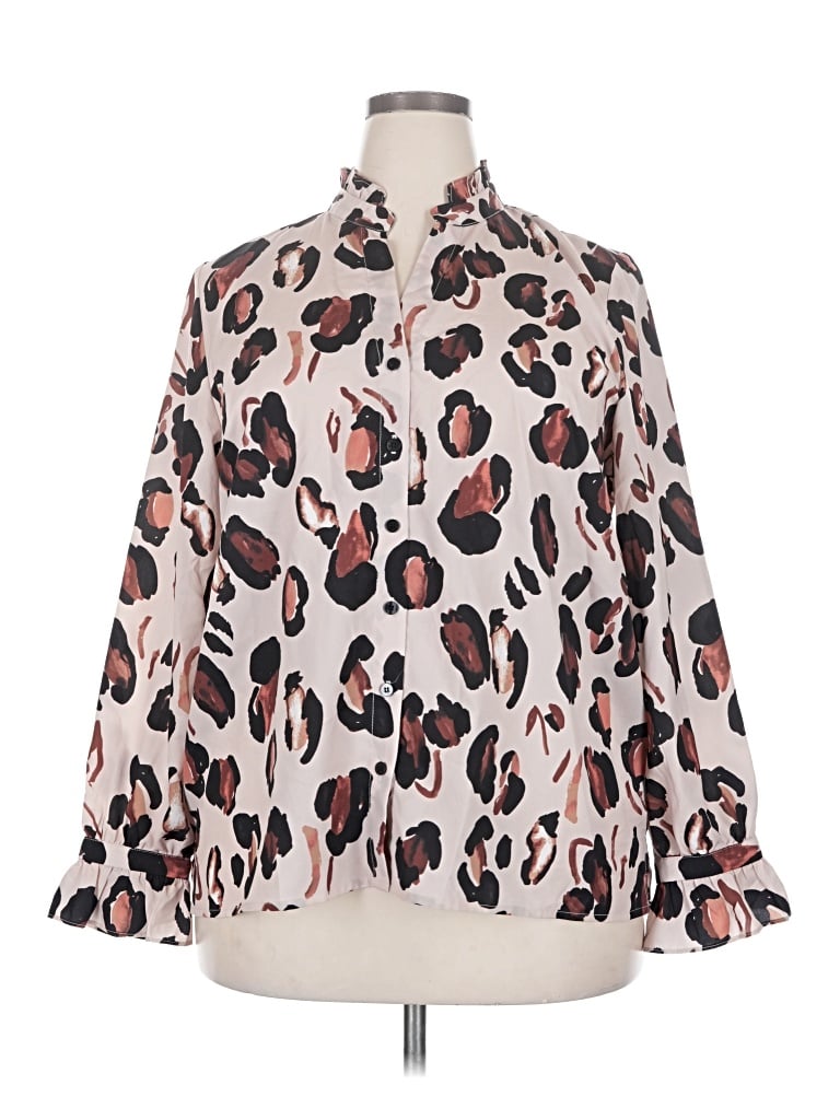 Pre-owned Eloquii Long Sleeve Blouse In Brown