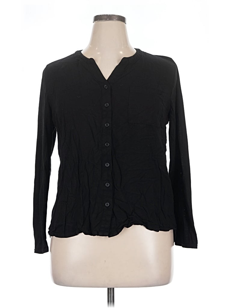 Pre-owned Faded Glory Long Sleeve Blouse In Black
