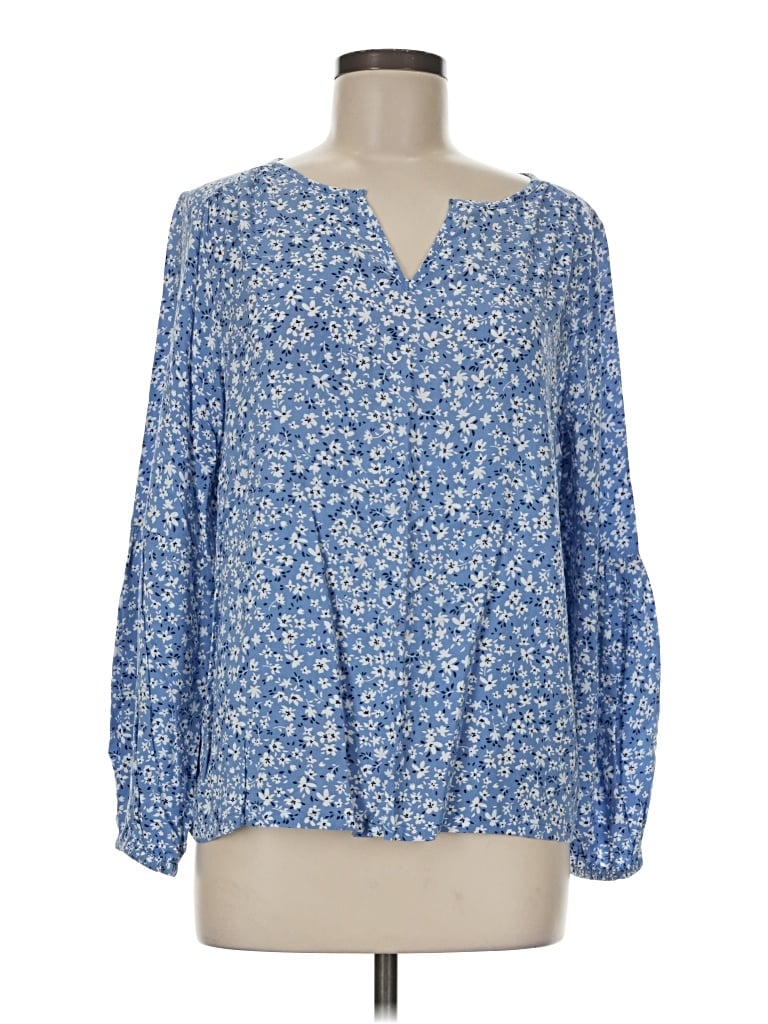 Pre-owned Time And Tru Long Sleeve Blouse In Blue