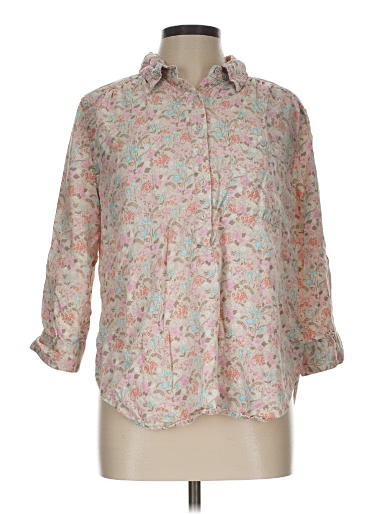 Pre-owned Intro 3/4 Sleeve Button Down Shirt In Tan