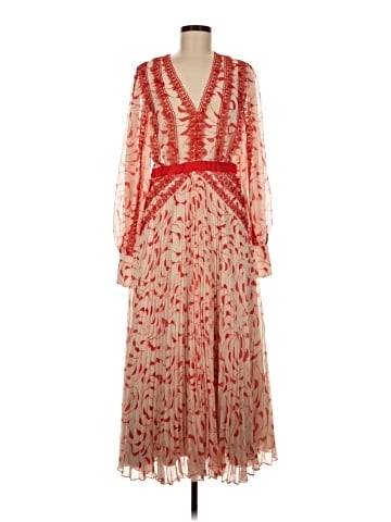 Self-Portrait Chiffon Crescent Guipure Lace-trimmed Pleated Printed Maxi Dress (view 1)