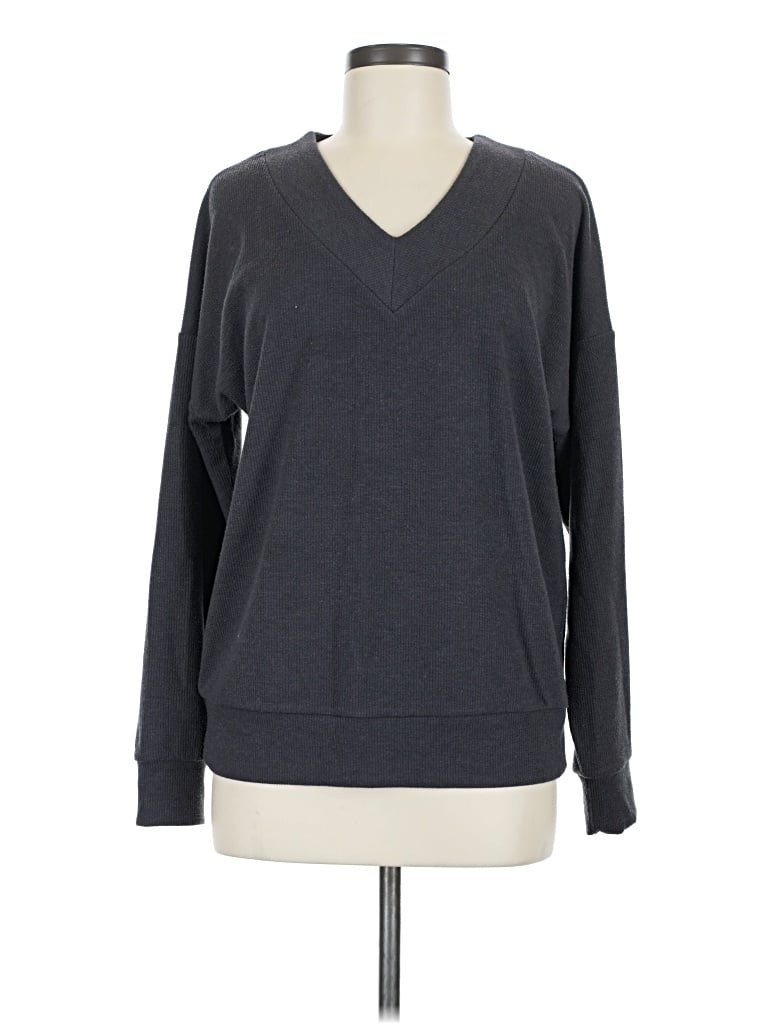 Pre-owned Felina Long Sleeve Top Gray V-neck Tops