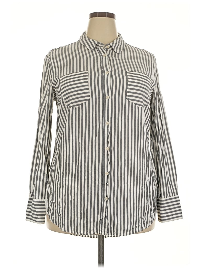 Pre-owned Merona Long Sleeve Button Down Shirt In Gray
