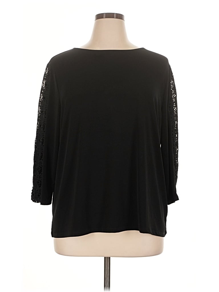 Pre-owned Easywear By Chico's 3/4 Sleeve Top Black Boatneck Tops