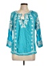 Ecru 100% Viscose Teal 3/4 Sleeve Blouse Size L - photo 1