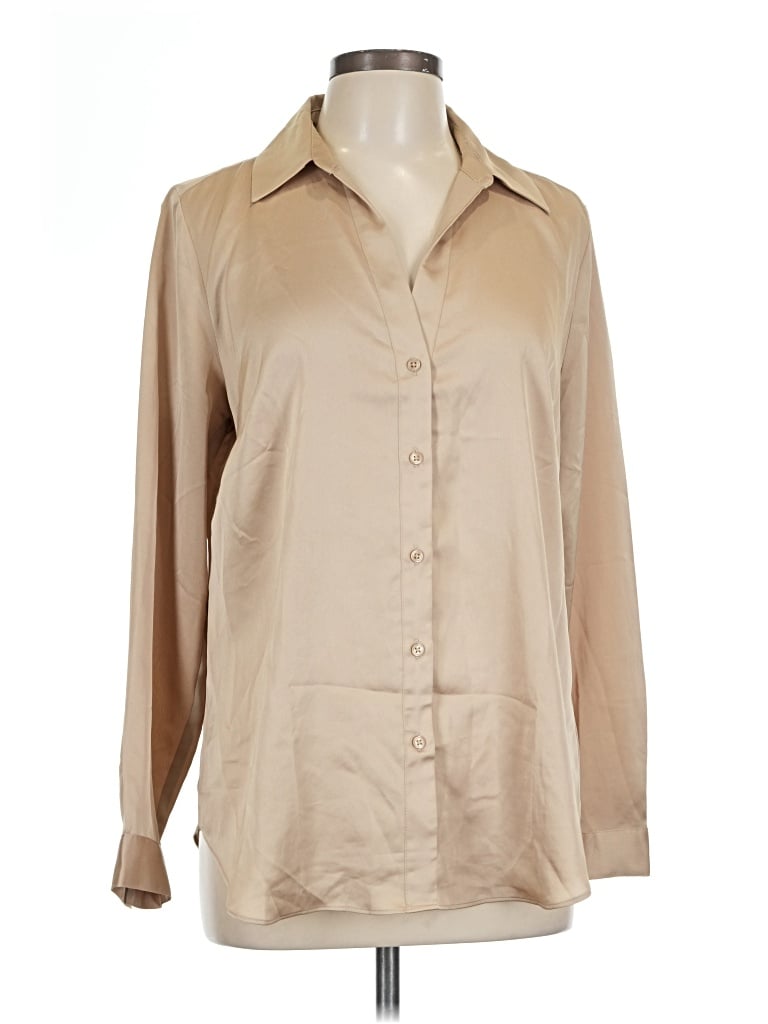 Pre-owned Ann Taylor Long Sleeve Blouse In Tan