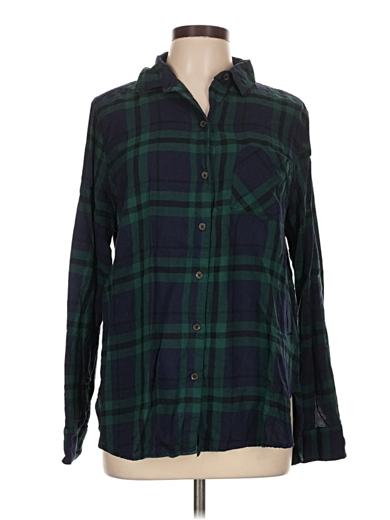 Pre-owned Old Navy Long Sleeve Button Down Shirt In Green