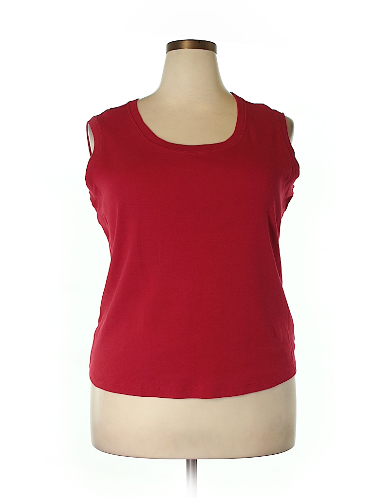 Rafaella 100% Cotton Solid Red Sleeveless T-Shirt Size 2X (Plus) - 80% ...