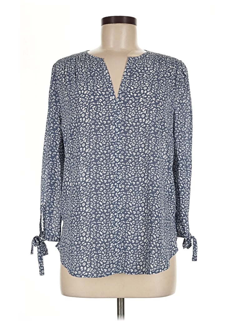 Pre-owned Monday Fun Long Sleeve Blouse In Blue