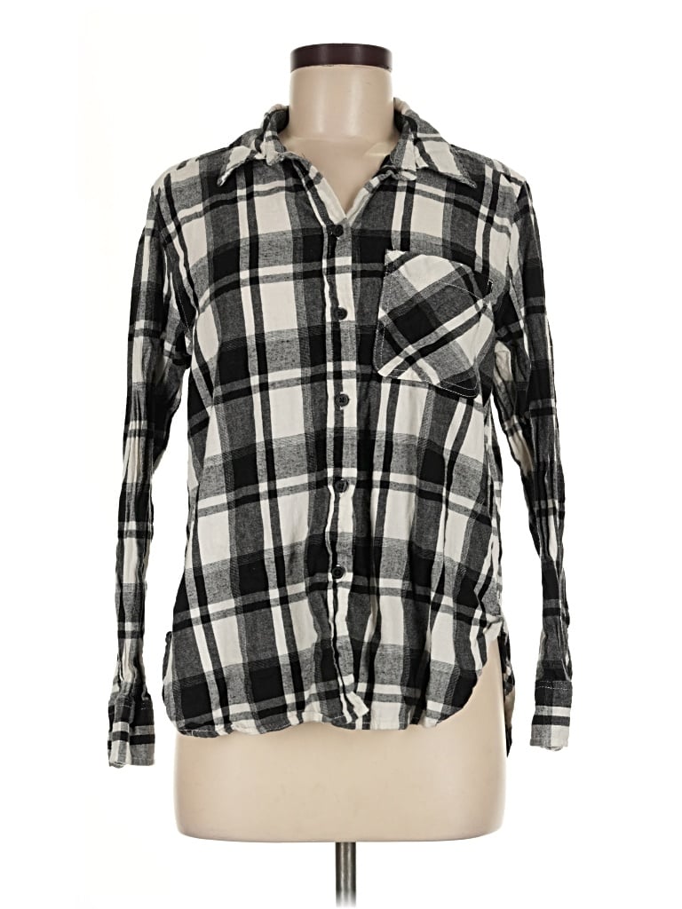 Pre-owned Time And Tru Long Sleeve Button Down Shirt In Black