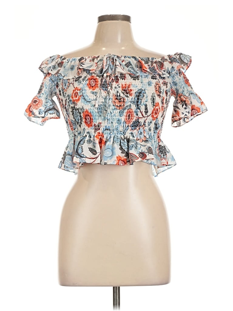 Pre-owned Moon River Short Sleeve Blouse In Blue