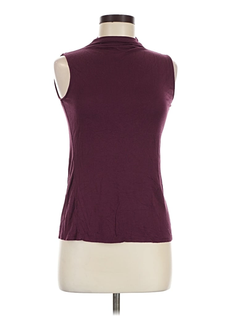 Pre-owned Halogen Sleeveless Top Burgundy Turtleneck Tops