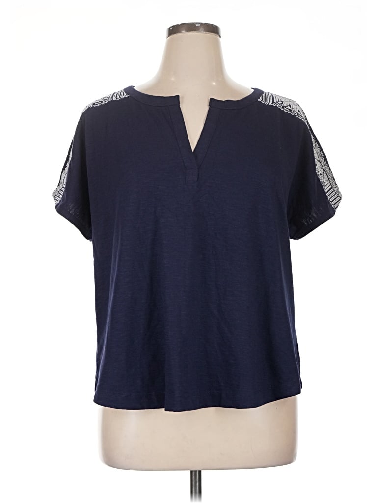 Pre-owned Lane Bryant Short Sleeve Blouse In Blue