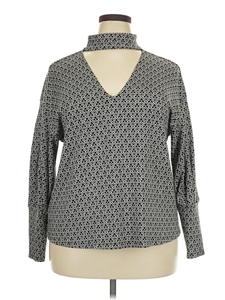 Pre-owned Eloquii Long Sleeve Top Gray V-neck Tops