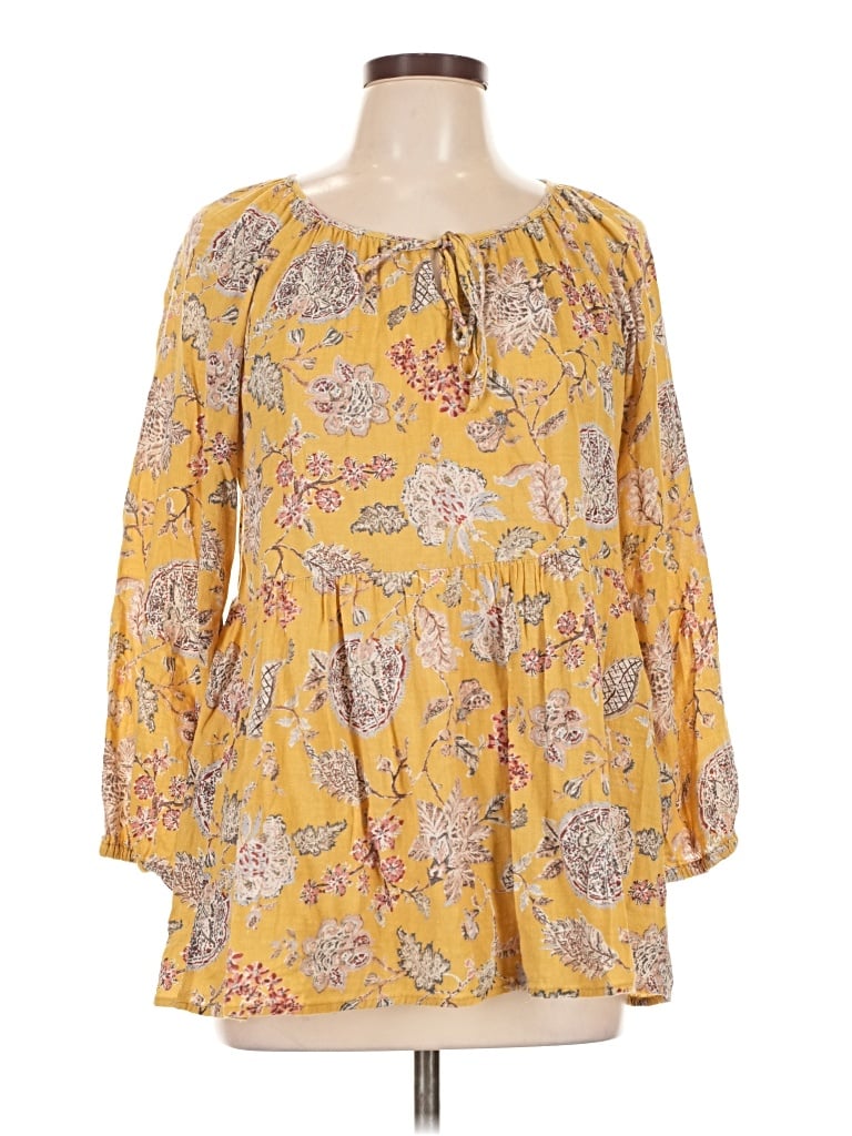 Pre-owned Suzanne Betro 3/4 Sleeve Blouse In Yellow