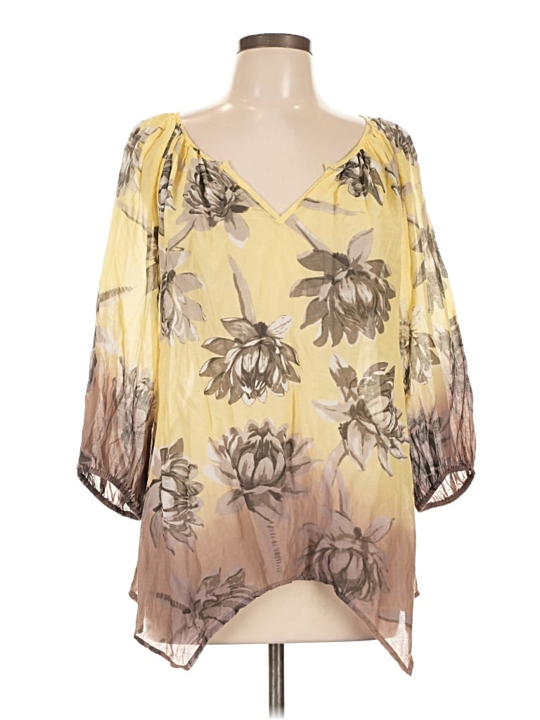 Pre-owned Karen Kane 3/4 Sleeve Blouse In Yellow