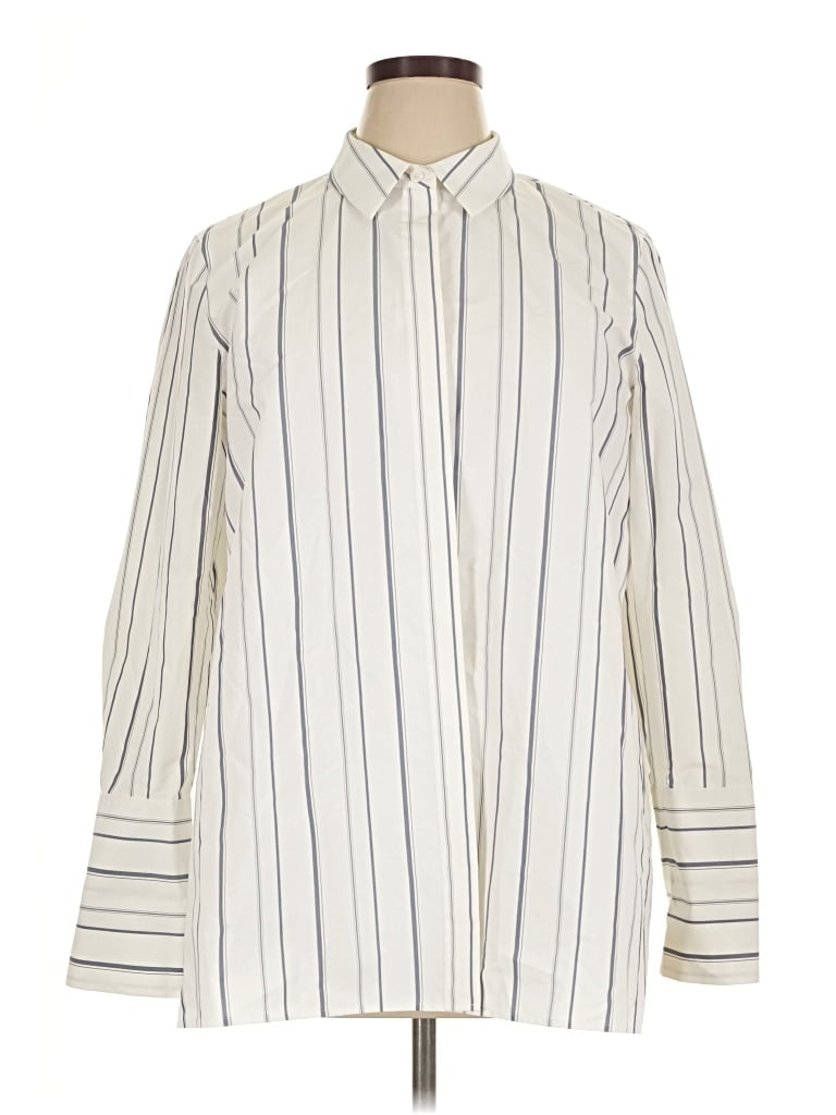Pre-owned Lafayette 148 Long Sleeve Button Down Shirt In Ivory