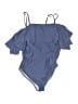 Pink Blush Solid Blue Swimsuit Top Size XL - photo 1