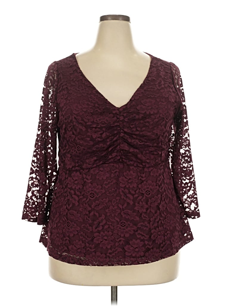 Pre-owned Lane Bryant 3/4 Sleeve Top Burgundy Sweetheart Neckline Tops