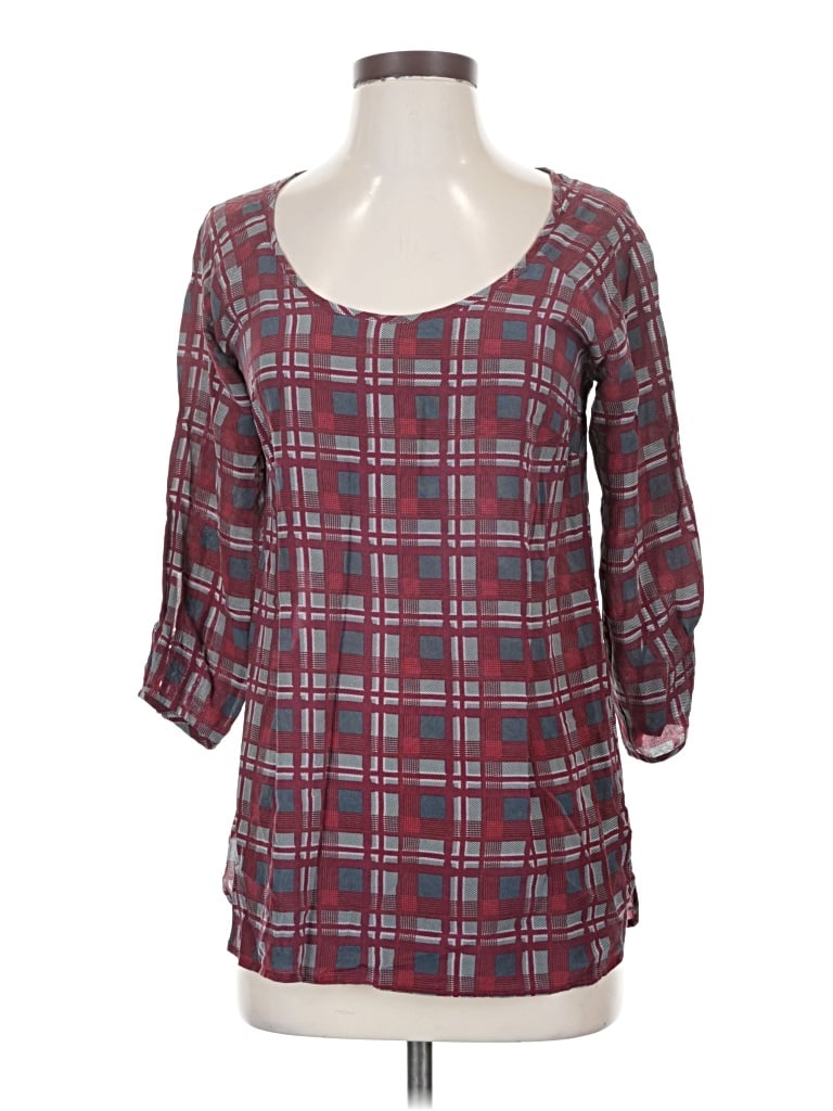 Pre-owned Silence And Noise 3/4 Sleeve Silk Top Burgundy Square Neckline Tops