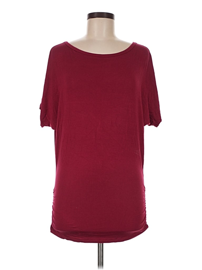 Pre-owned Made By Johnny Short Sleeve Top Burgundy Boatneck Tops