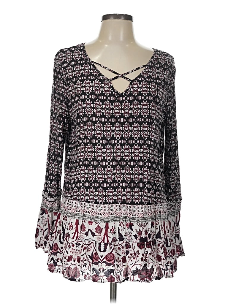 Pre-owned Como Vintage Long Sleeve Blouse In Burgundy