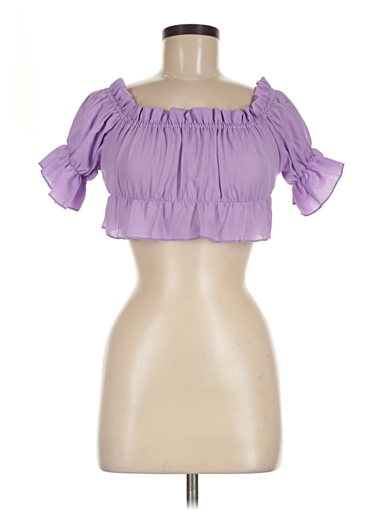Pre-owned Lucy In The Sky Short Sleeve Top Purple Strapless Neckline Tops