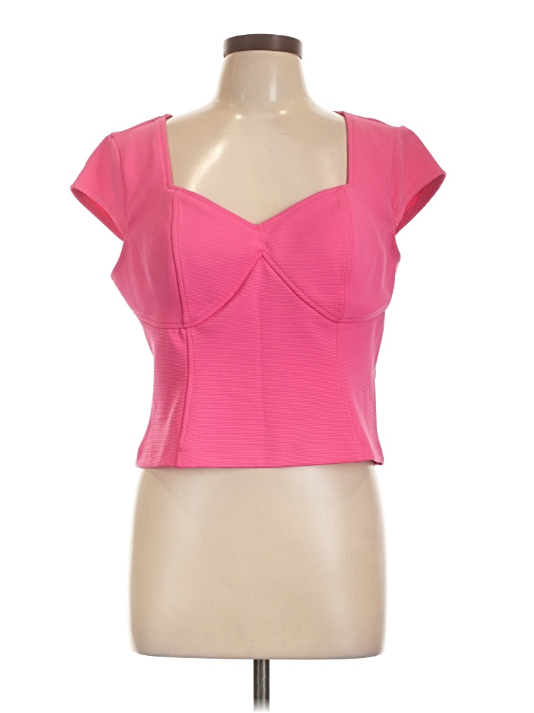 Pre-owned Bold Elements Short Sleeve Top Pink Sweetheart Neckline Tops
