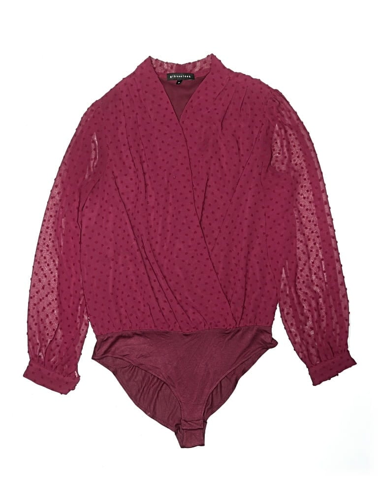 Pre-owned Gibson Look Long Sleeve Blouse In Burgundy