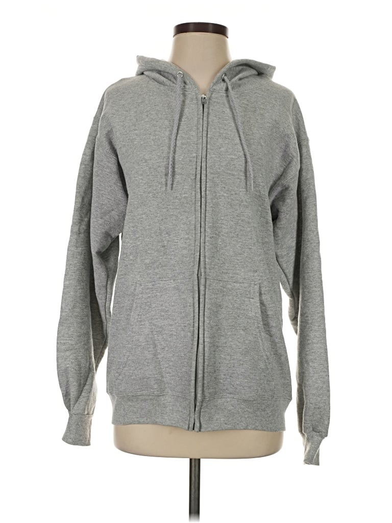 Pre-owned Hanes Zip Up Hoodie In Gray