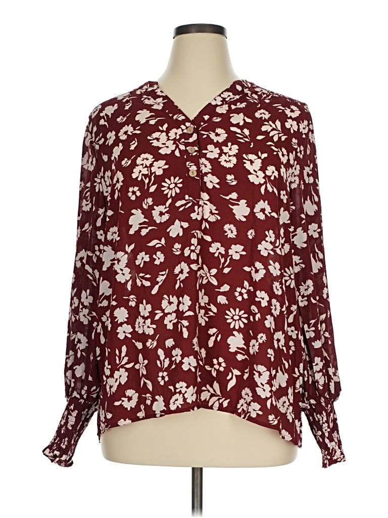 Pre-owned Dokotoo Long Sleeve Blouse In Burgundy