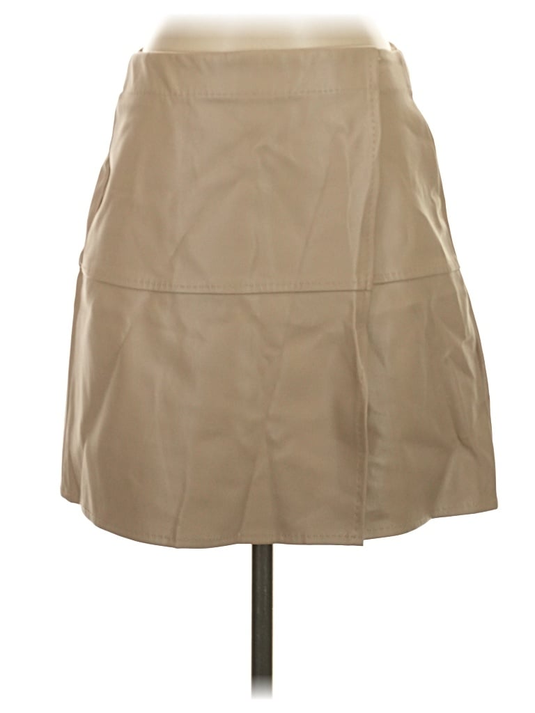 Pre-owned Max Studio Faux Leather Skirt In Tan