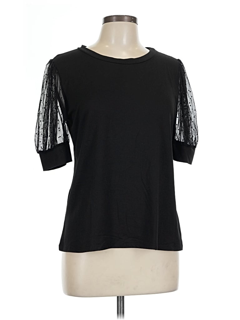 Pre-owned Les Amis Short Sleeve Top Black Crew Neck Tops
