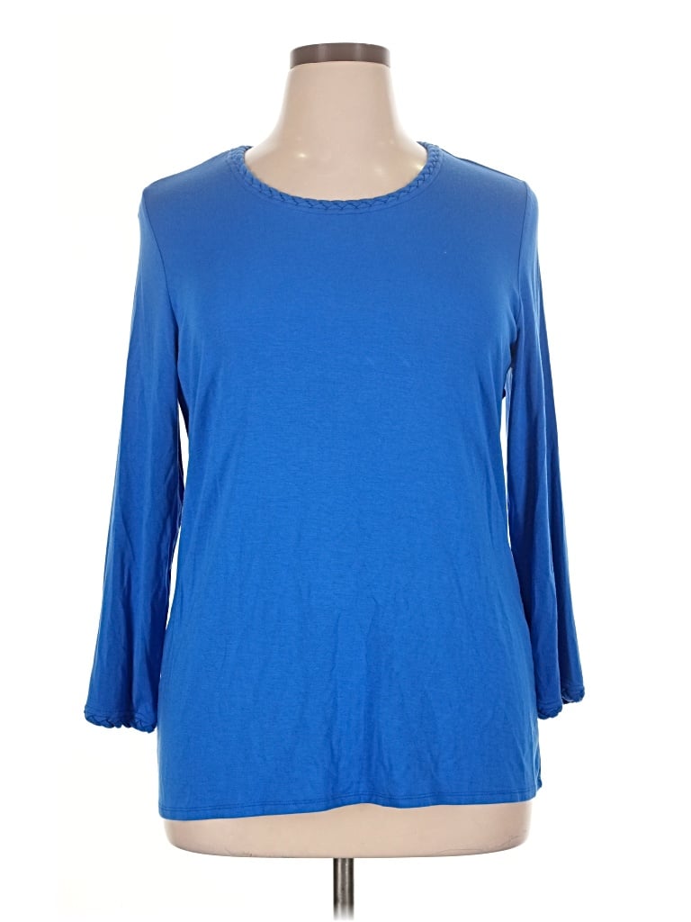 Pre-owned Investments 3/4 Sleeve Top Blue Boatneck Tops