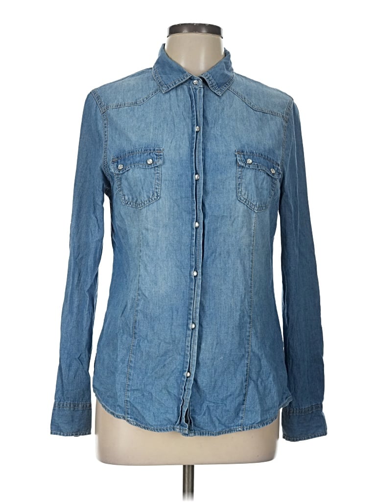 Pre-owned Charming Charlie Long Sleeve Button Down Shirt In Blue