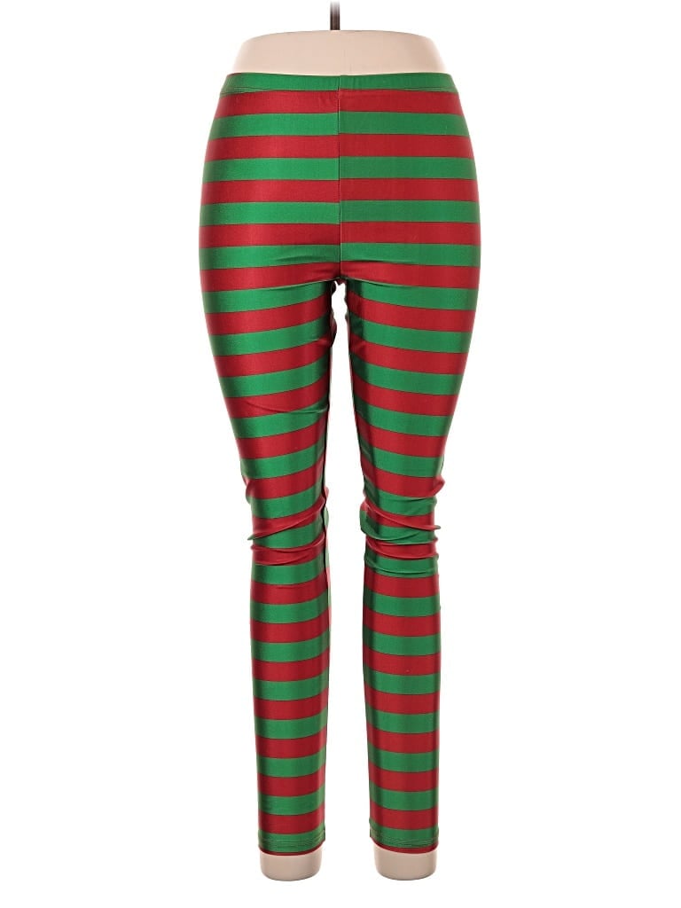 HDE Leggings: Green Stripes Pattern Bottoms - Size Large