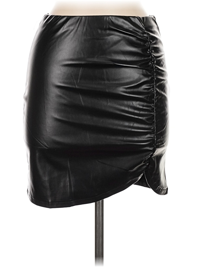 Pre-owned Assorted Brands Faux Leather Skirt In Black