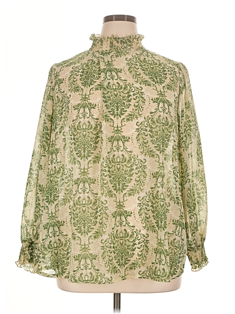 Pre-owned Shein Curve Long Sleeve Blouse In Green